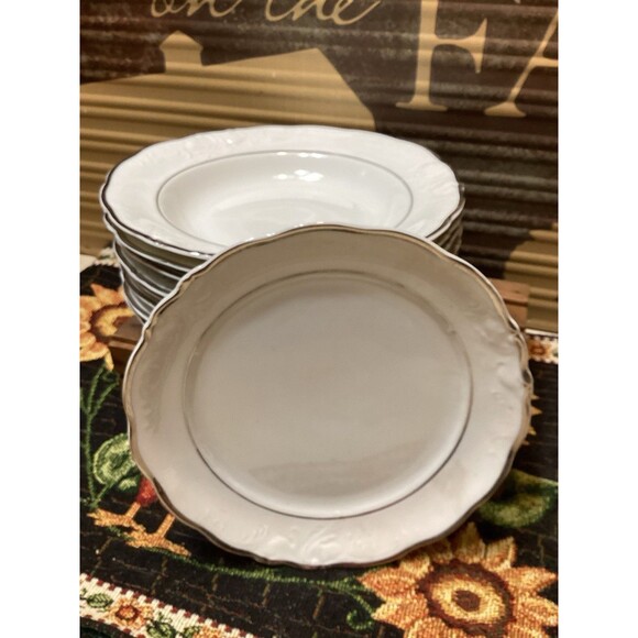Walbrzych China Made In Poland Large Rimmed Bowl Set of 8 Plus1 Dinner Plate - Picture 1 of 14